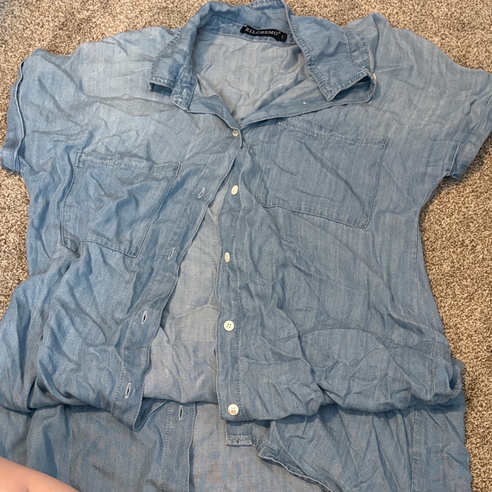 Blue Button-Up Denim Dress